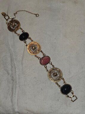 Vintage Van Dell 12K GF Egyptian Revival Scarab Medallion Bracelet
